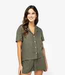 Spasso Ladies Short Sleeve Linen Bowling Collar Shirt